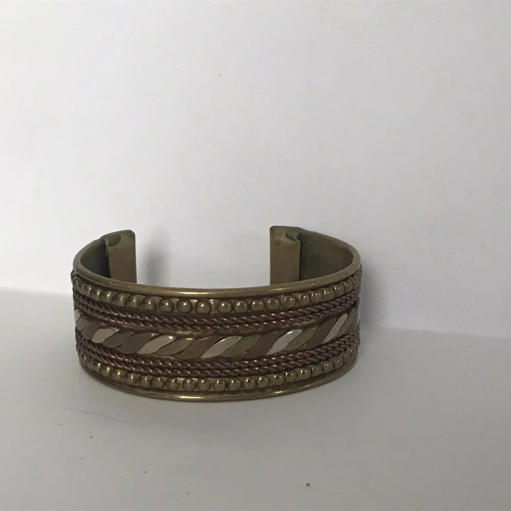 Brass Multi Colored Braided Wide Cuff Bracelet